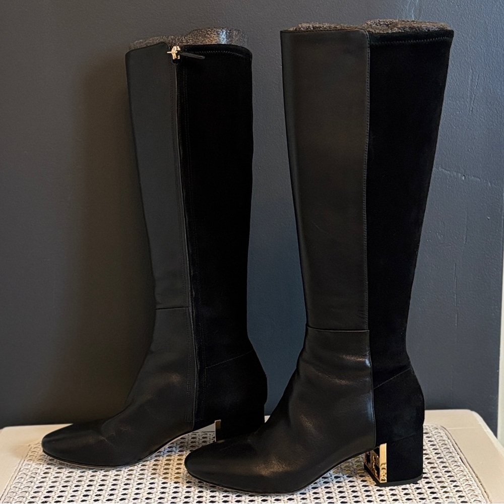 Tory Burch Leather and Suede Black Mid-Calf Length Boots